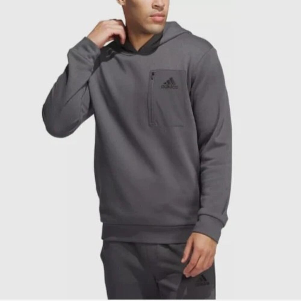 NEW Adidas Men's M Pocket Hoodie  Gray Fleece Menswear Sweatshirt